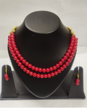 Red double layer beaded necklace