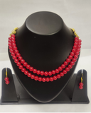 Red double layer beaded necklace